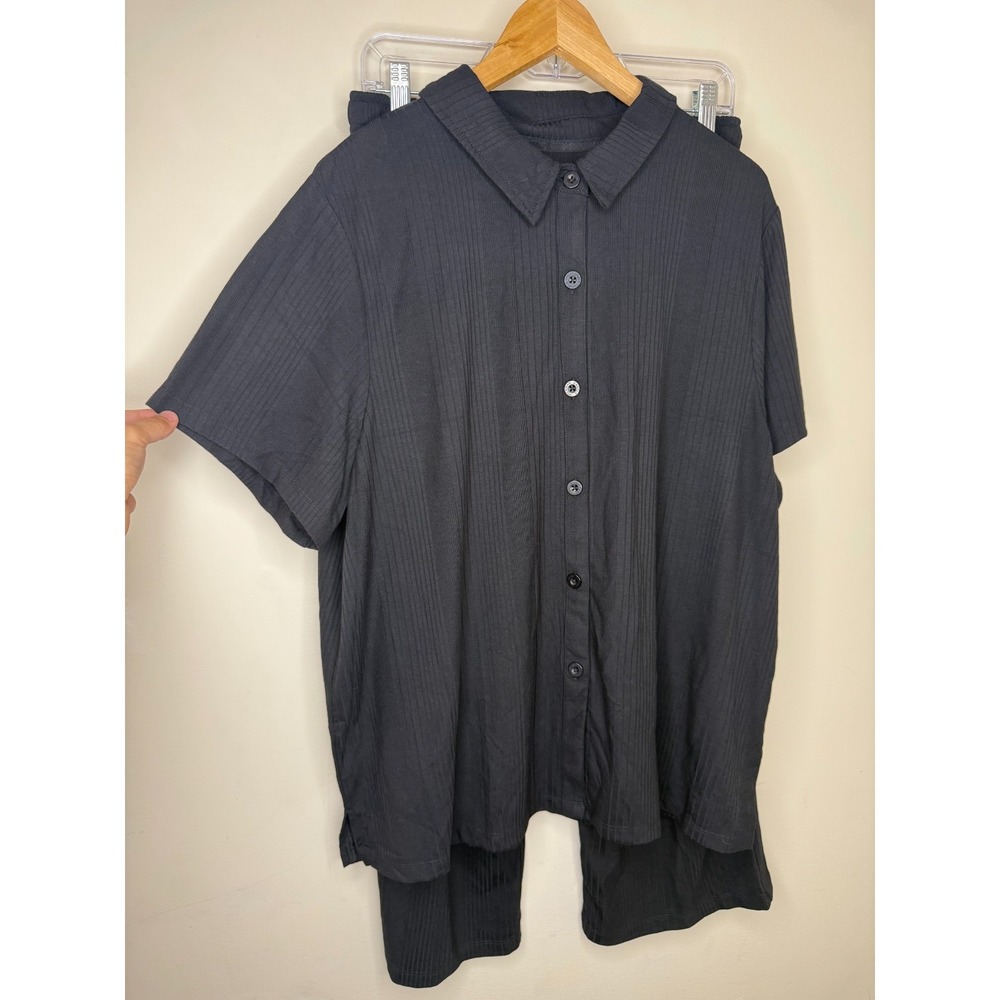 Carole Hochman Ribbed Button Front 2pc Lounge Set Black›Size 1X.  #20 - Picture 2 of 8